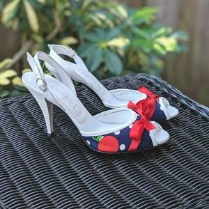 Casadei Cherry Bow Accent Slingback Peep Toe Heel
